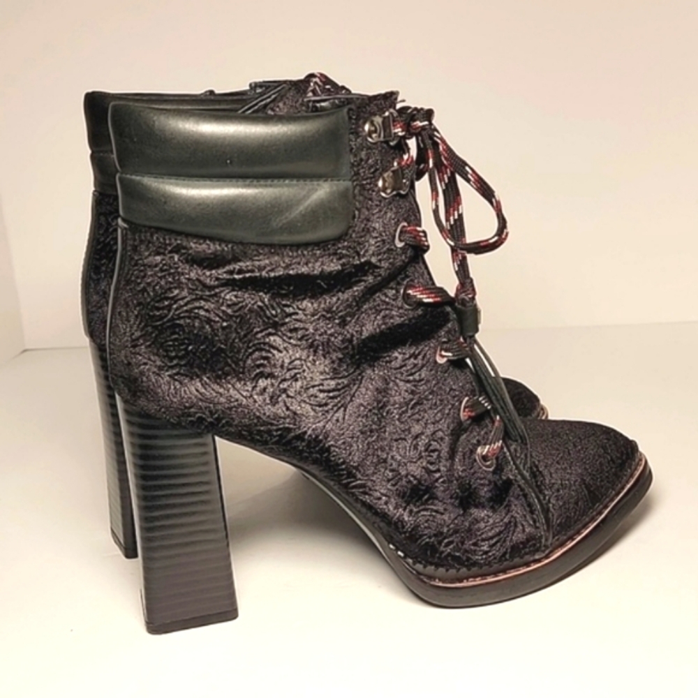 Sam Edelman Sondra Ankle Boots Booties Heels Shoe Lace-up Leather Black Velvet 8 - Picture 2 of 15